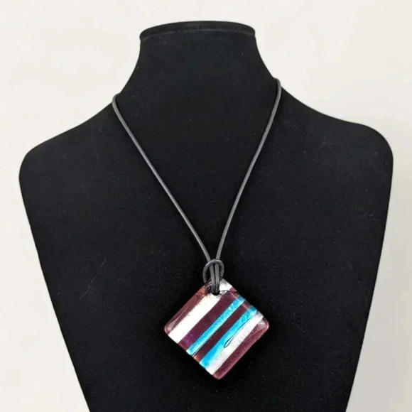 (2!$20) Vintage Murano Art Glass Striped Square Pendant - Picture 2 of 7